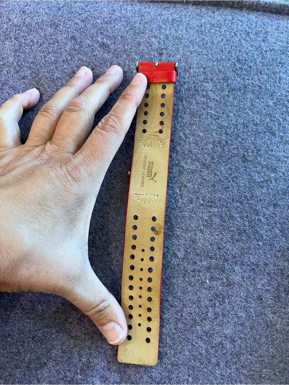 Puma Women's Silver Case Watch with Red Leather Strap - Excellent Condition